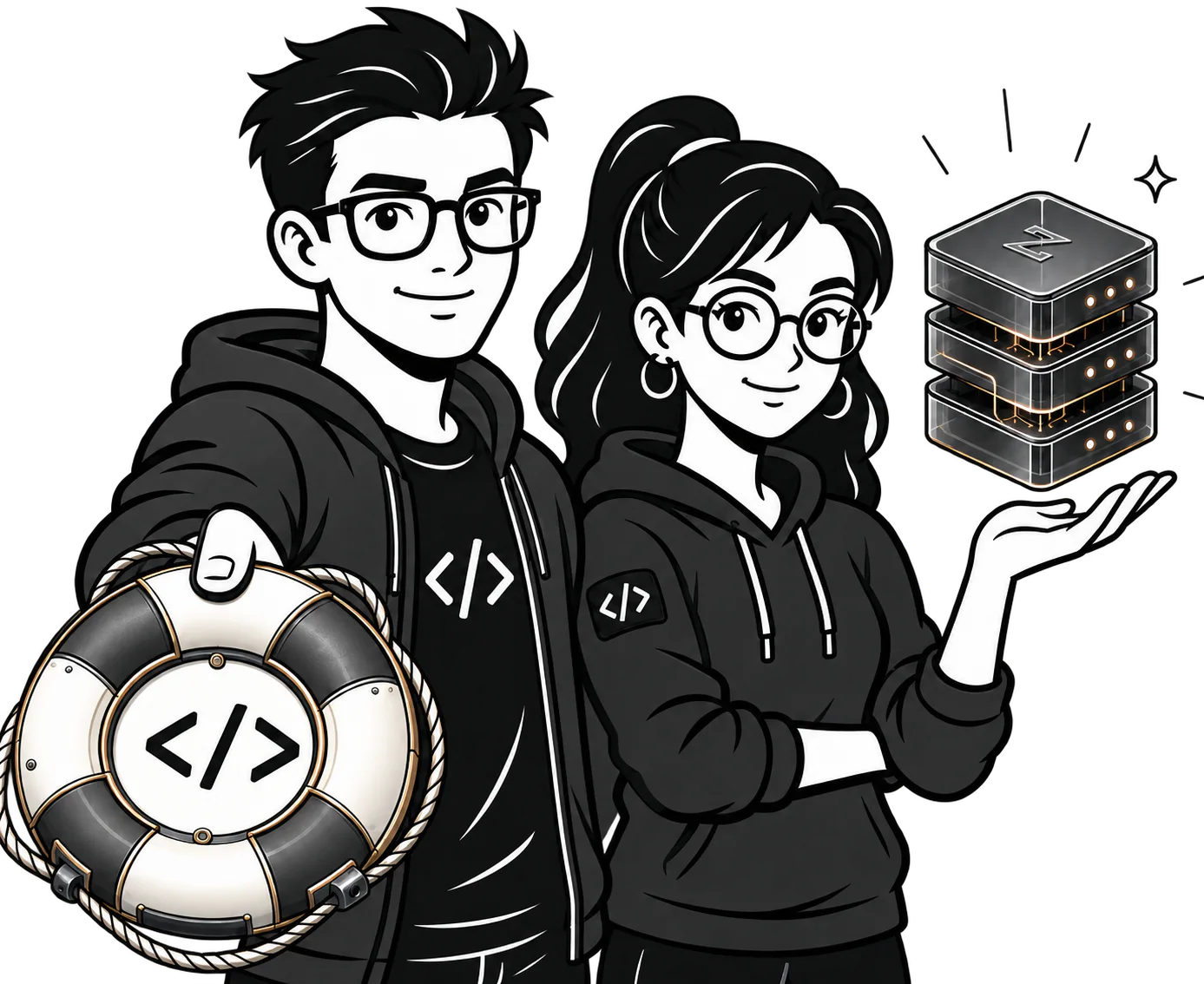 Two ZenMinds engineers presenting a modern recovery ring and a production-ready AI platform
